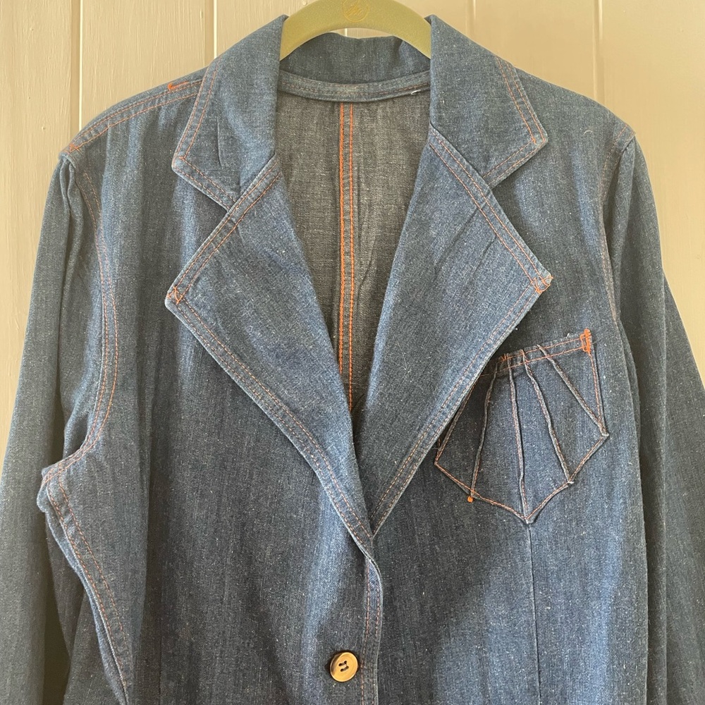 Women’s Vintage Jean Denim Blazer Jacket 2 Buttons With Pockets Size 40 Cotton - Picture 3 of 7